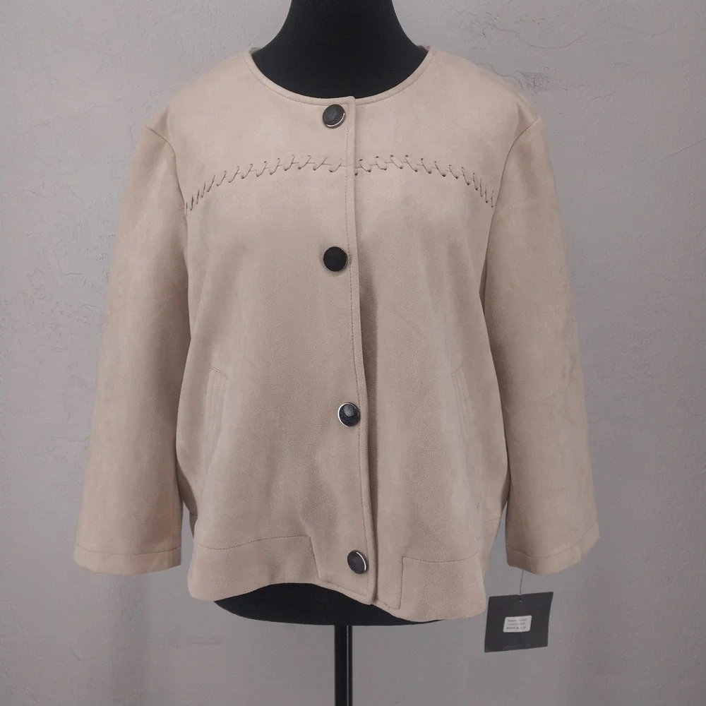 NWT Marc New York Size XL | Beige Faux Suede Whipstitch Snap Front Jacket Womens
